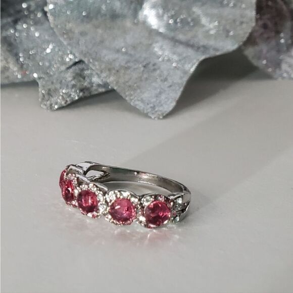 Red Ruby and White Baguette Diamonds Cocktail Ring on 925 Sterling Silver Womens - Picture 5 of 5
